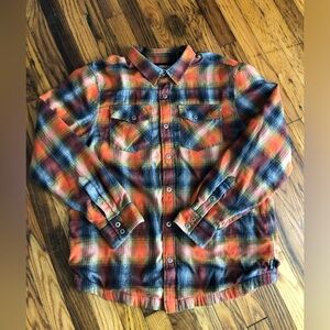 prana shirt jacket Men's large thermal lined long sleeve button up plaid